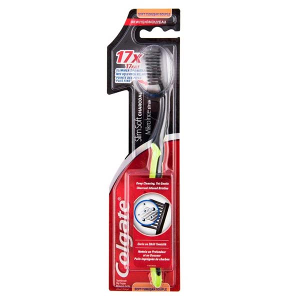 مسواک کلگیت مدل Slim Soft Charcoal با برس نرم