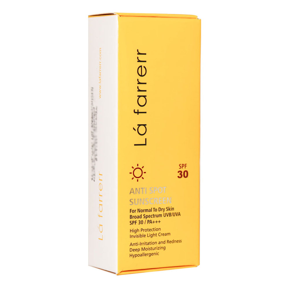 کرم ضد آفتاب ضد لک لافارر مخصوص پوست خشک و معمولی بی رنگ SPF30