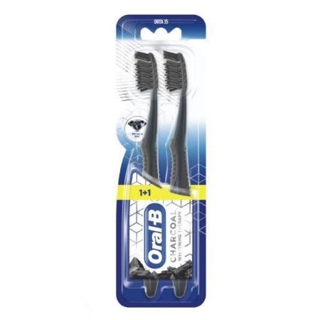مسواک اورال بی مدل زغالی سفید کننده با برس نرم مجموعه 2 عددی