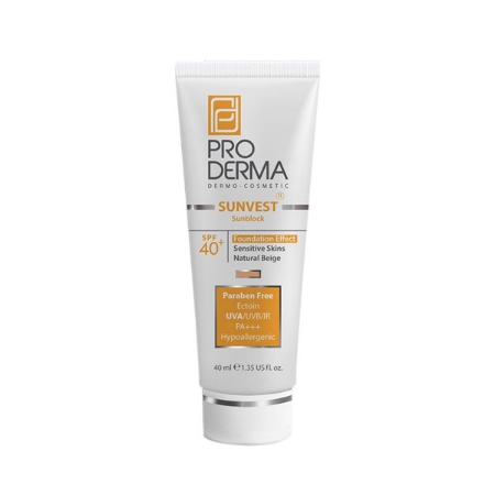 ضد آفتاب فیزیکال کرم پودری پرودرما بژ طبیعی پوست حساس SPF40