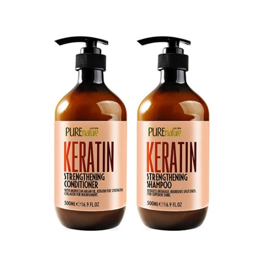 پک کراتین حاوی شامپو کراتینه و ماسک کراتینه پیور نیچر 2 عدد 500 میلی لیتر